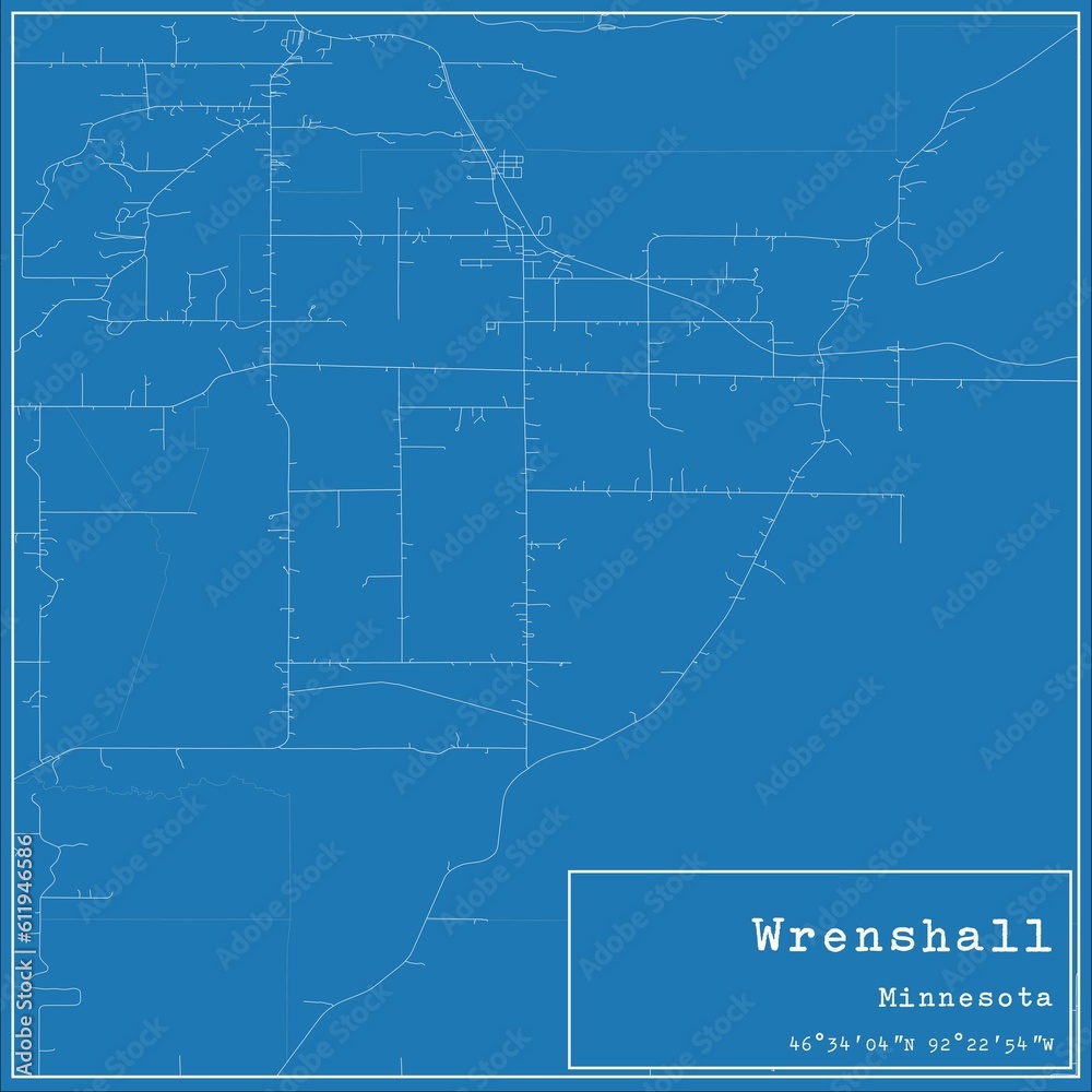 Blueprint US city map of Wrenshall, Minnesota.