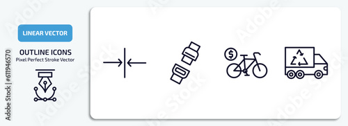 transport outline icons set. transport thin line icons pack included slim, seatbelt, bicycle rental, recycling truck vector.
