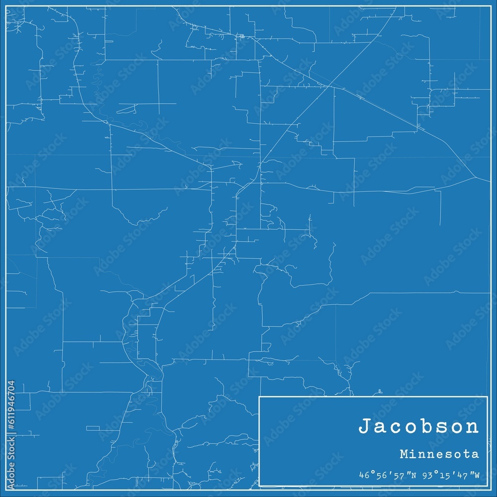 Blueprint US city map of Jacobson, Minnesota.