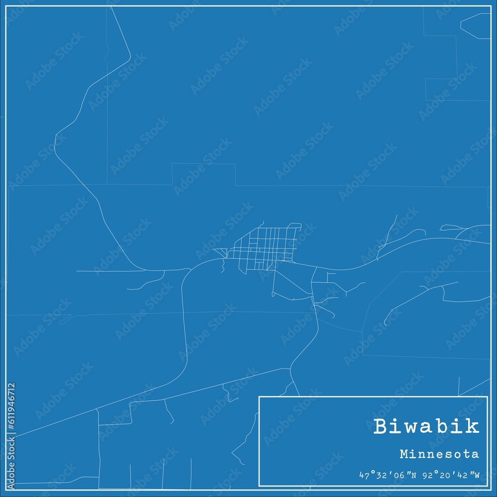 Fototapeta premium Blueprint US city map of Biwabik, Minnesota.