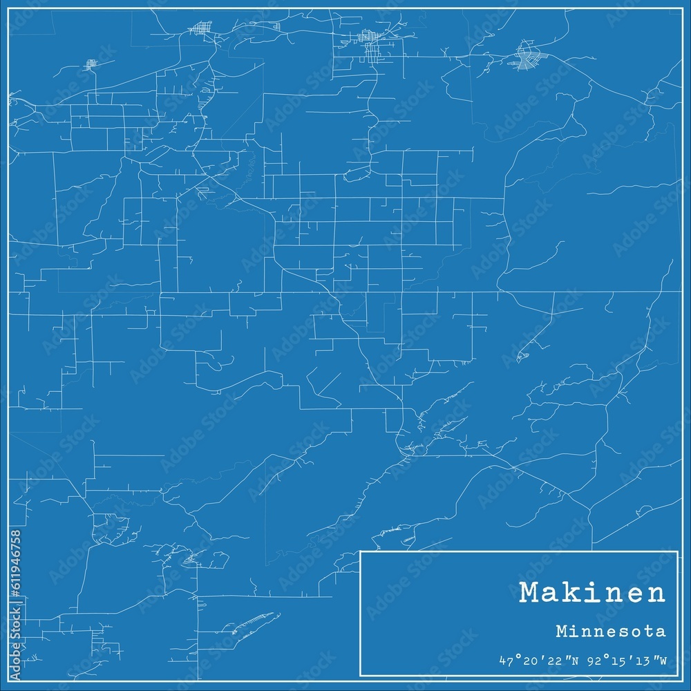Blueprint US city map of Makinen, Minnesota.