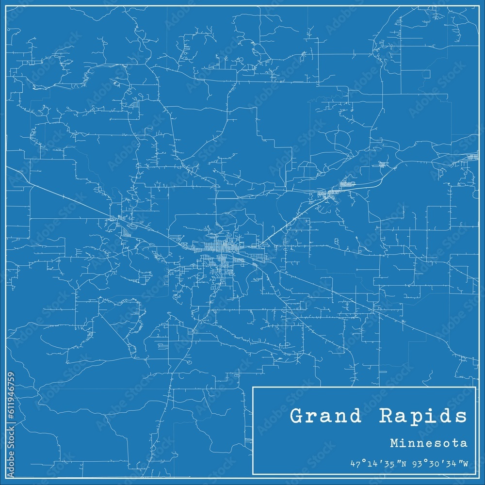 Blueprint US city map of Grand Rapids, Minnesota.