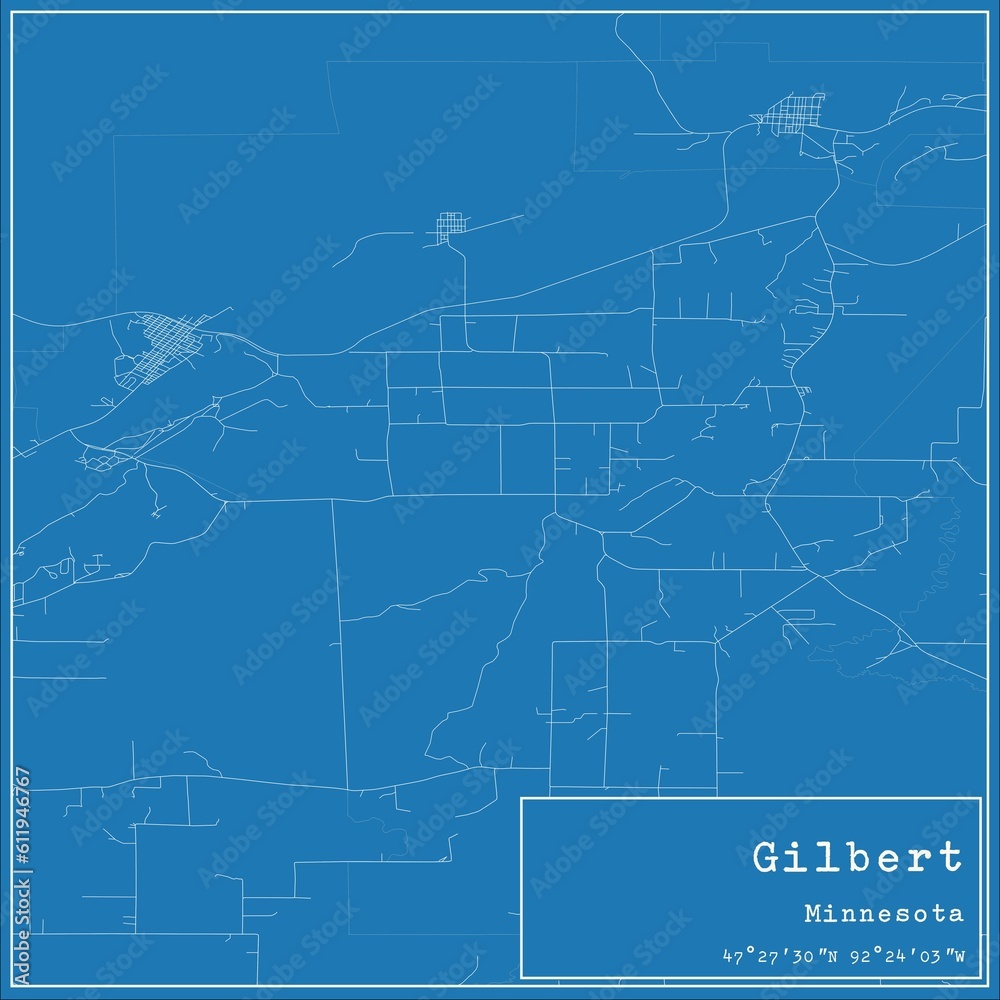Fototapeta premium Blueprint US city map of Gilbert, Minnesota.