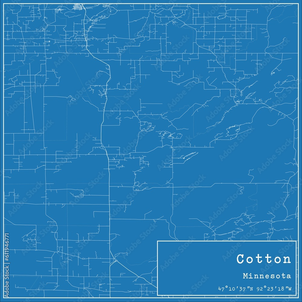 Blueprint US city map of Cotton, Minnesota.