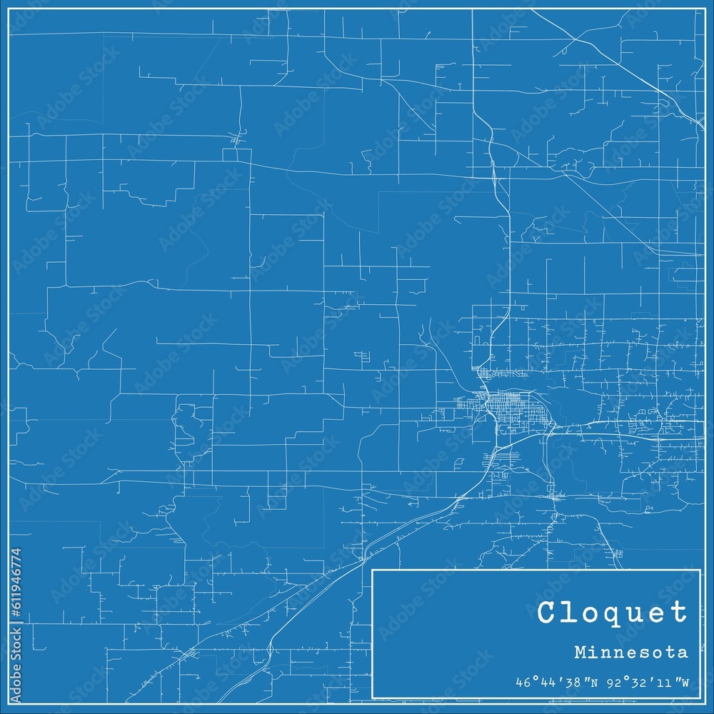 Blueprint US city map of Cloquet, Minnesota.