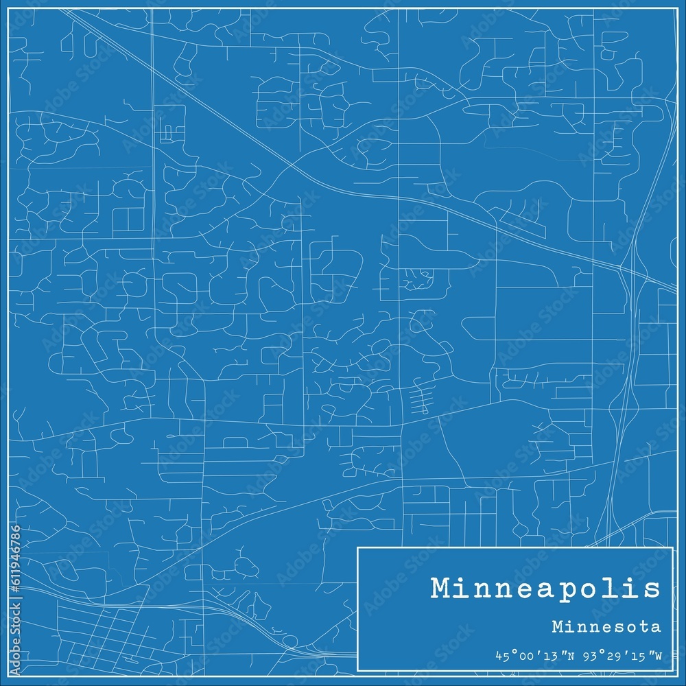 Blueprint US city map of Minneapolis, Minnesota.