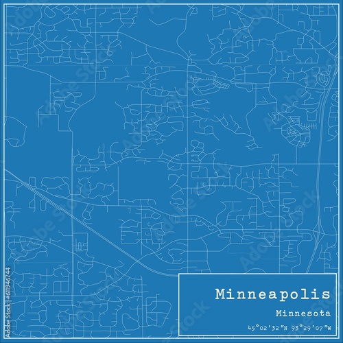 Blueprint US city map of Minneapolis, Minnesota.