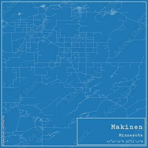 Blueprint US city map of Makinen, Minnesota.