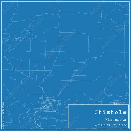 Blueprint US city map of Chisholm, Minnesota. photo