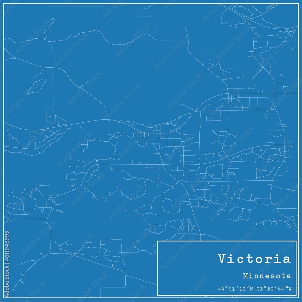 Blueprint US city map of Victoria, Minnesota.