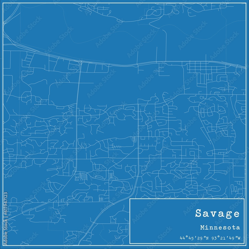 Blueprint US city map of Savage, Minnesota.