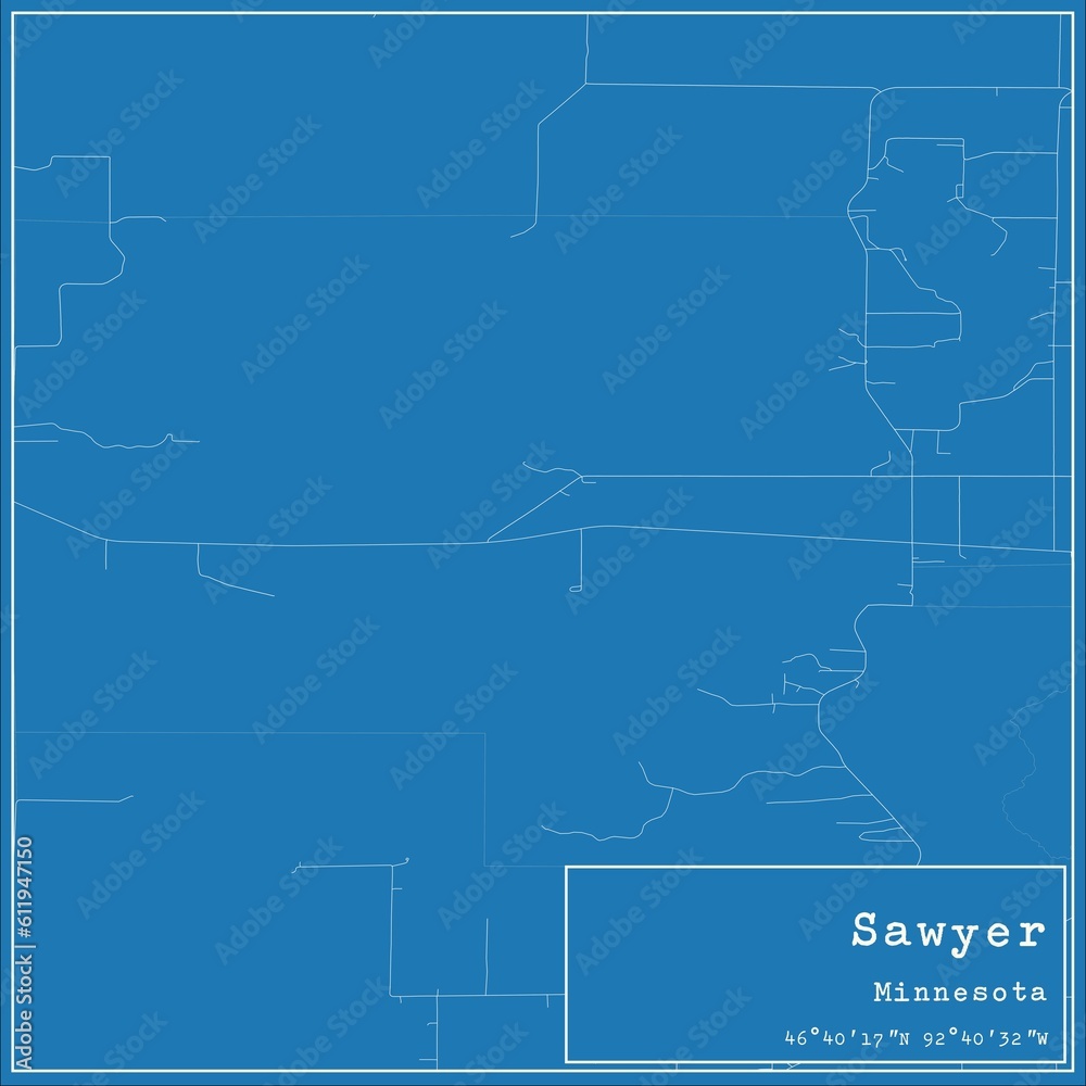 Fototapeta premium Blueprint US city map of Sawyer, Minnesota.