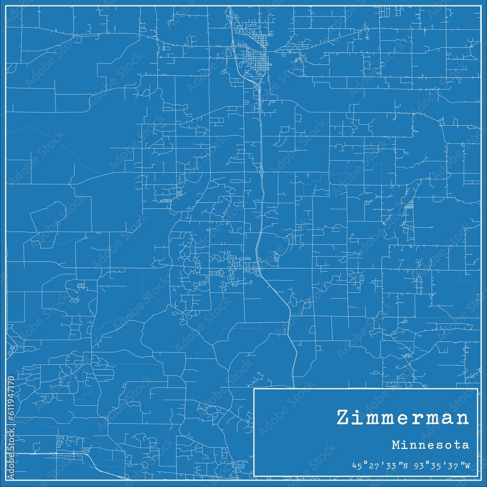 Fototapeta premium Blueprint US city map of Zimmerman, Minnesota.