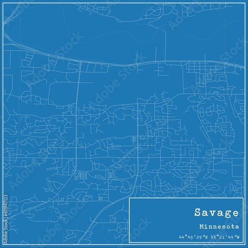 Blueprint US city map of Savage, Minnesota.