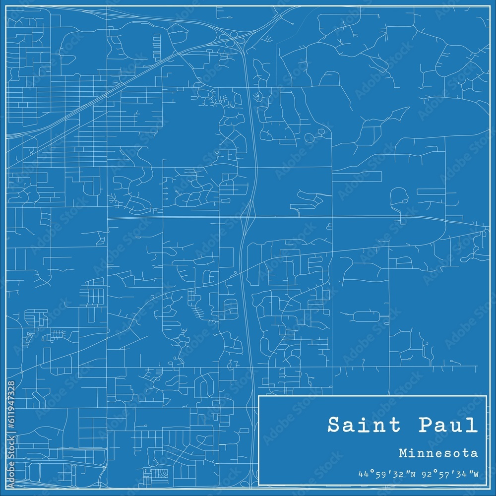 Blueprint US city map of Saint Paul, Minnesota.