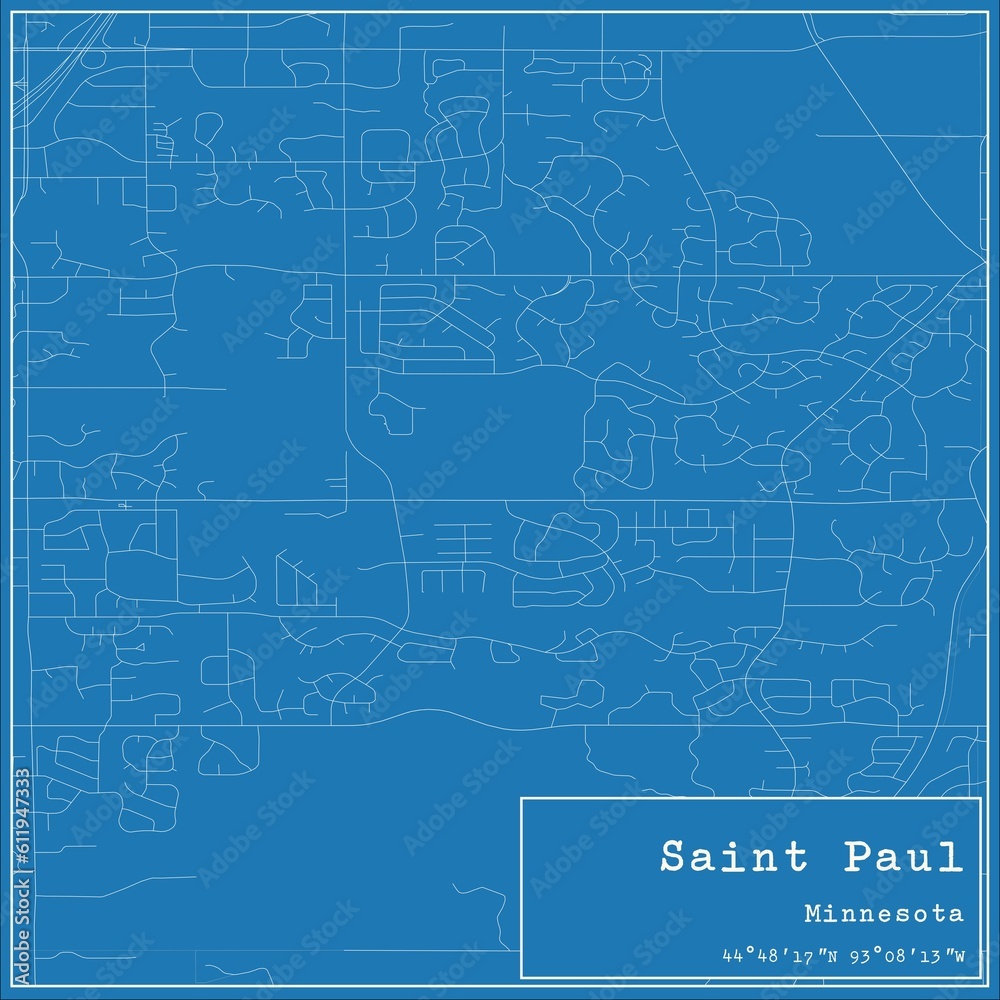 Blueprint US city map of Saint Paul, Minnesota.