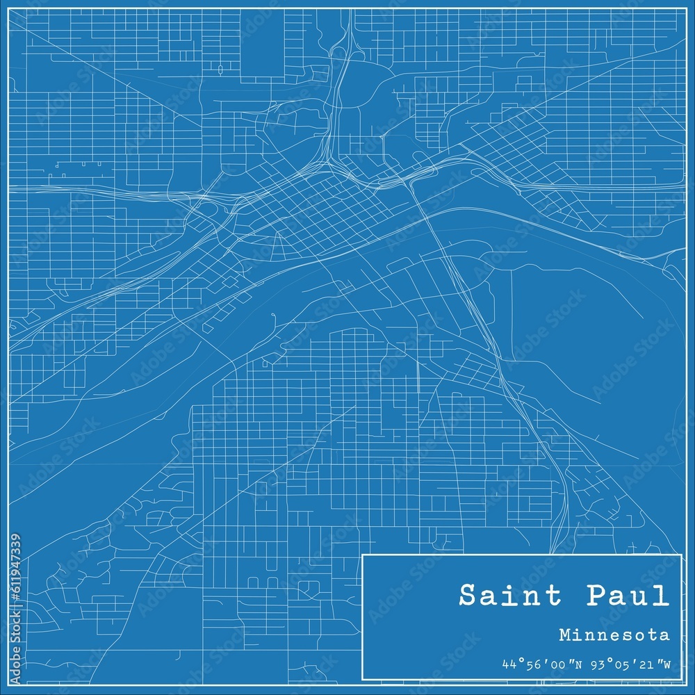 Blueprint US city map of Saint Paul, Minnesota.