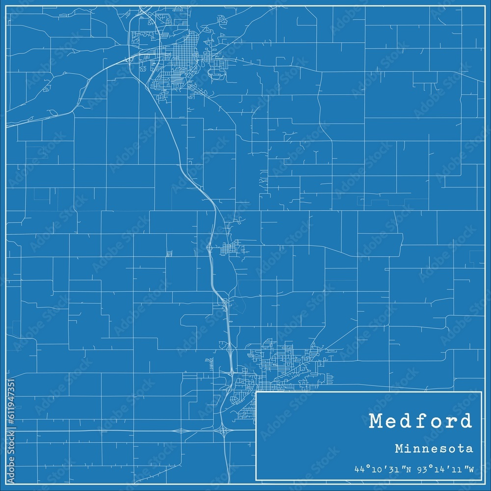Obraz premium Blueprint US city map of Medford, Minnesota.