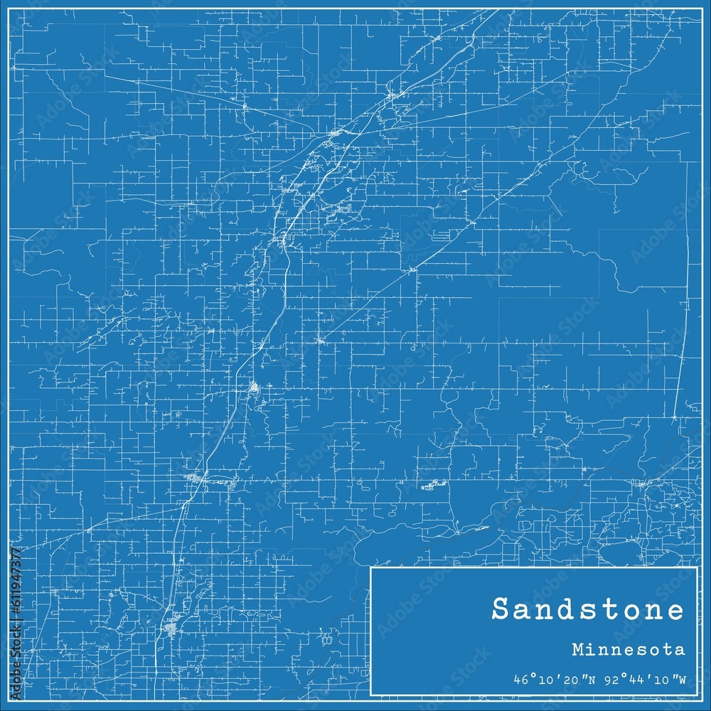 Blueprint US city map of Sandstone, Minnesota.