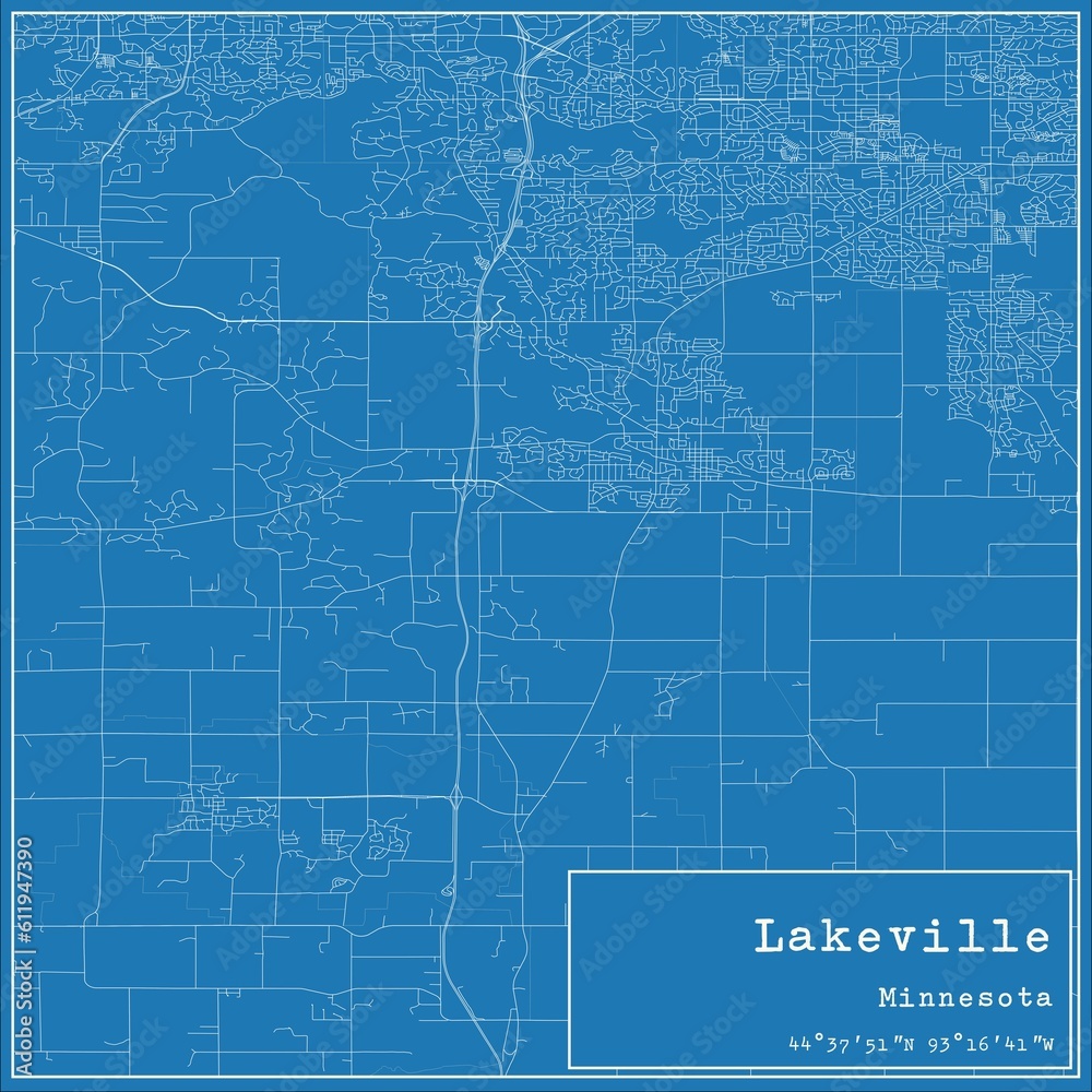 Blueprint US city map of Lakeville, Minnesota.