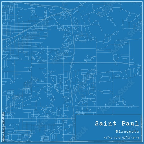 Blueprint US city map of Saint Paul, Minnesota.