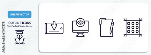 technology outline icons set. technology thin line icons pack included receive, retina display, text editor, pixels per inch vector.