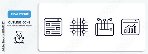 technology outline icons set. technology thin line icons pack included mood board, grid system, content curation, data visualization vector.