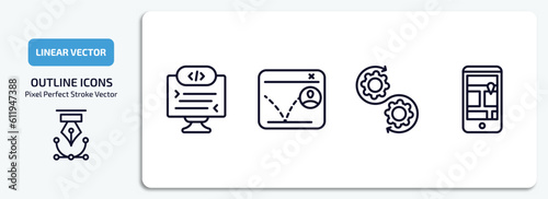 technology outline icons set. technology thin line icons pack included self-closing tag, bounce rate, devops, touristic vector.
