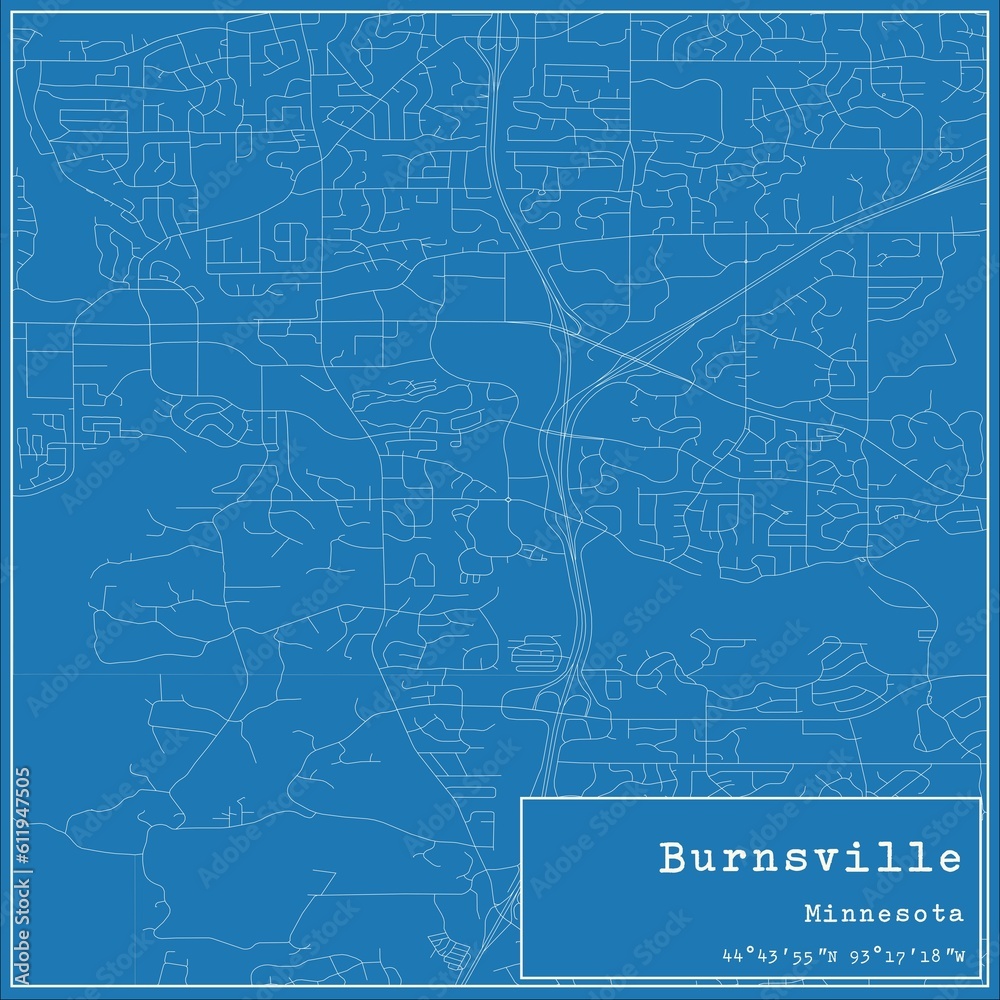 Blueprint US city map of Burnsville, Minnesota.