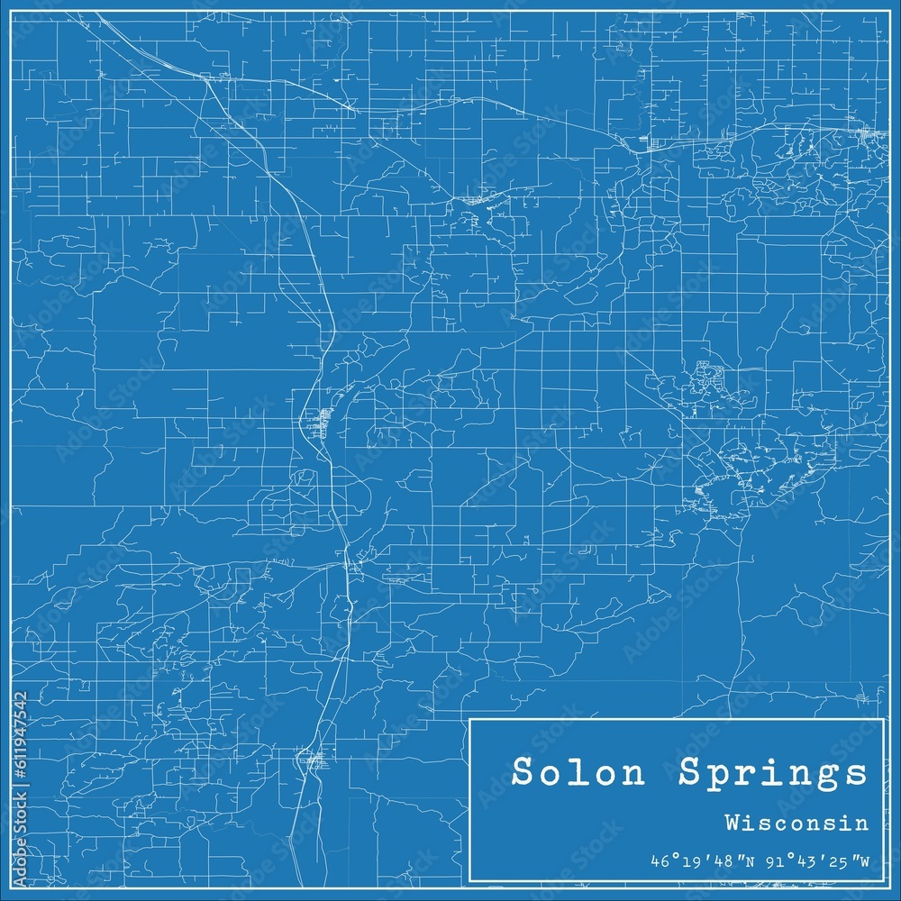 Obraz premium Blueprint US city map of Solon Springs, Wisconsin.