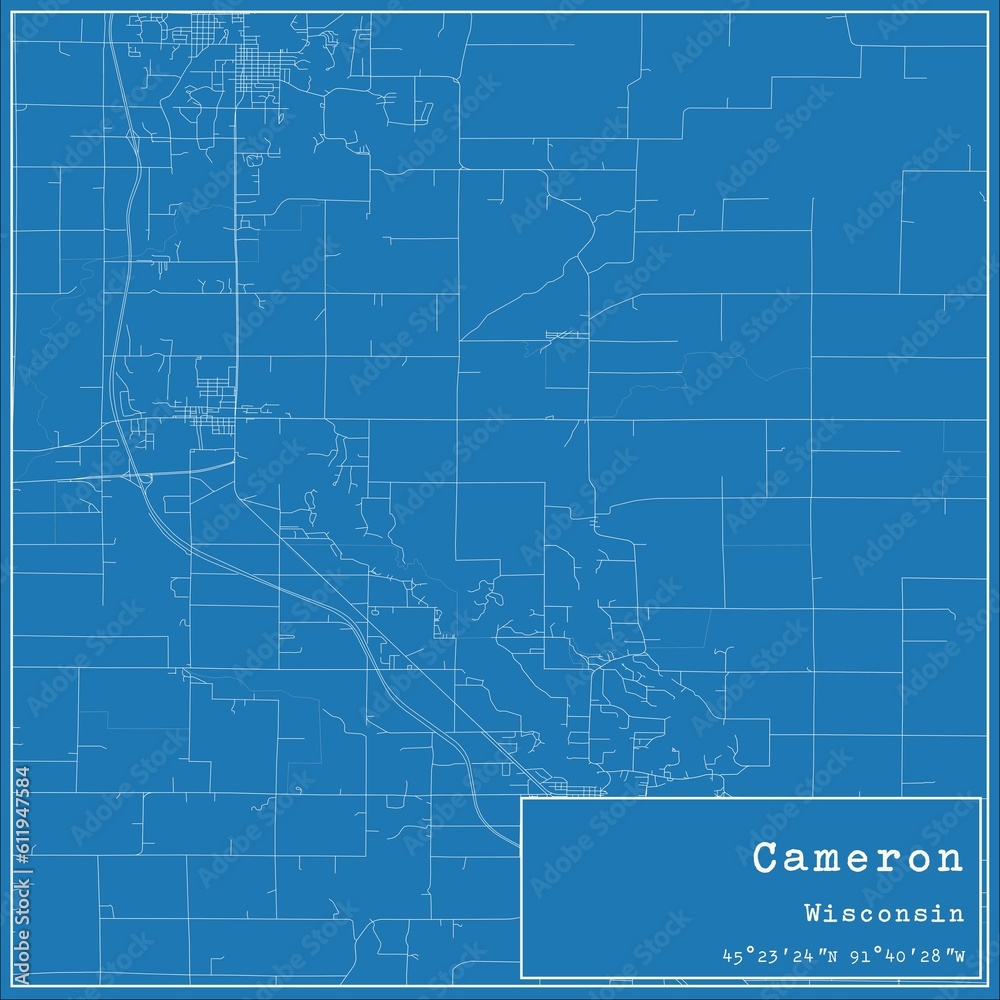 Blueprint US city map of Cameron, Wisconsin.