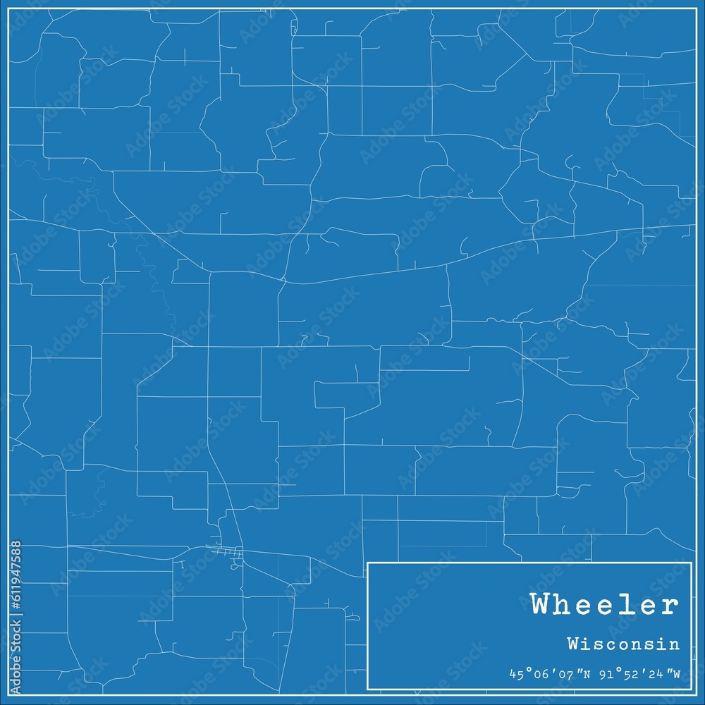 Blueprint US city map of Wheeler, Wisconsin.