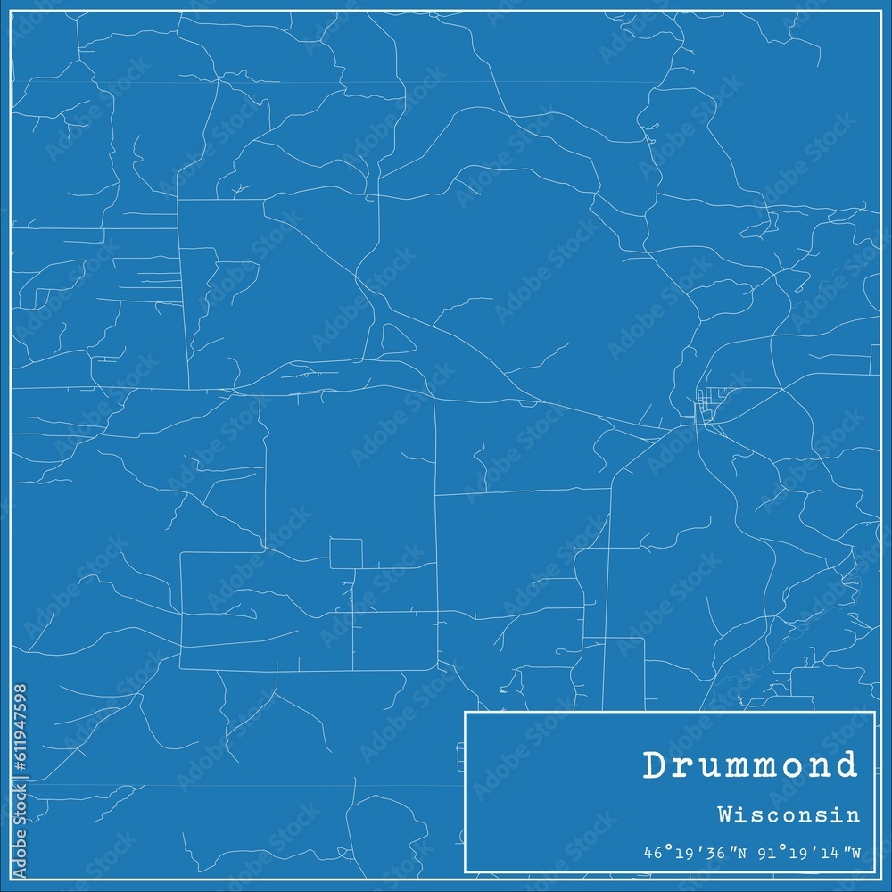 Fototapeta premium Blueprint US city map of Drummond, Wisconsin.