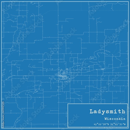 Blueprint US city map of Ladysmith, Wisconsin. photo