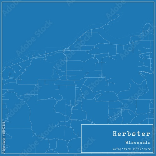 Blueprint US city map of Herbster, Wisconsin.