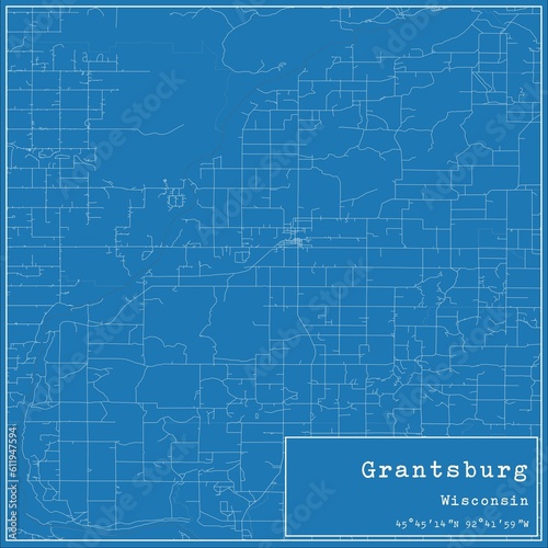 Blueprint US city map of Grantsburg, Wisconsin. photo