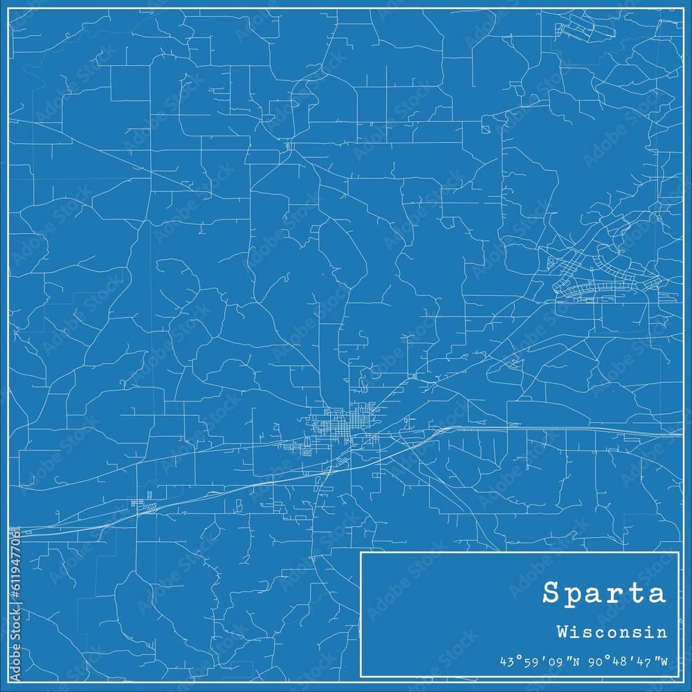 Blueprint US city map of Sparta, Wisconsin.