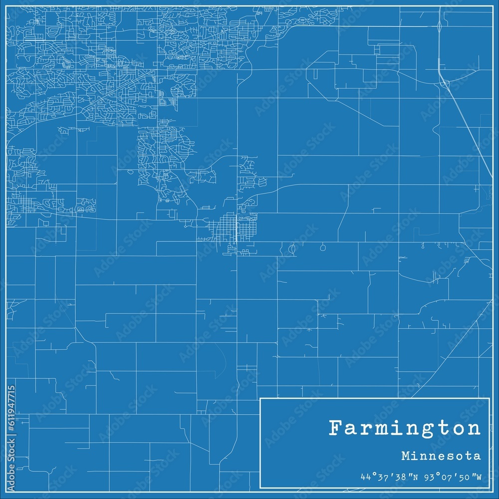 Blueprint US city map of Farmington, Minnesota.