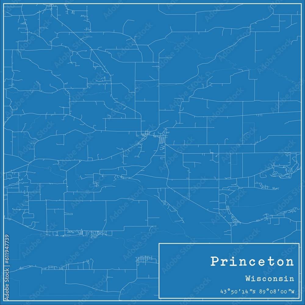 Fototapeta premium Blueprint US city map of Princeton, Wisconsin.