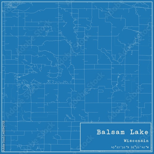 Blueprint US city map of Balsam Lake, Wisconsin.