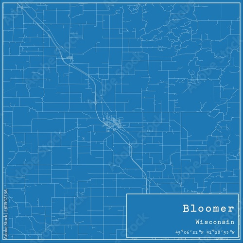 Blueprint US city map of Bloomer, Wisconsin. photo