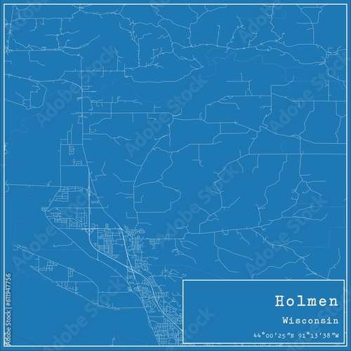 Blueprint US city map of Holmen, Wisconsin.