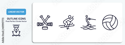 sport outline icons set. sport thin line icons pack included ice hockey, skiing, wakeboarding, volleyball vector.