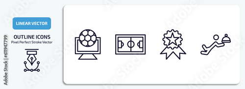 sports outline icons set. sports thin line icons pack included football channel, football pitch, awards, waiter falling vector.