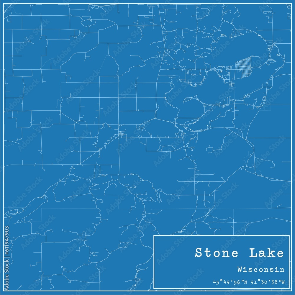 Blueprint US city map of Stone Lake, Wisconsin.