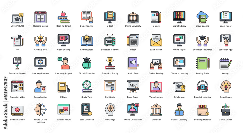 Learning Line Color Iconset Education Graduation Book Filled Outline Icon Bundle Learning Line Color Iconset Education Graduation Book Filled Outline Icon Bundle