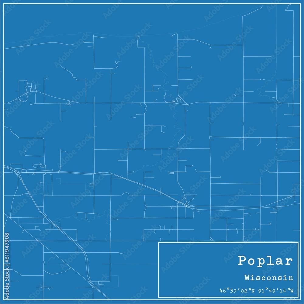 Blueprint US city map of Poplar, Wisconsin.