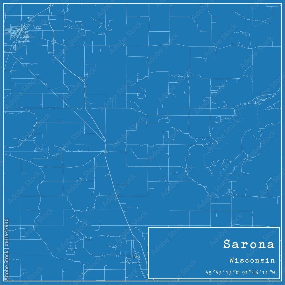Obraz premium Blueprint US city map of Sarona, Wisconsin.