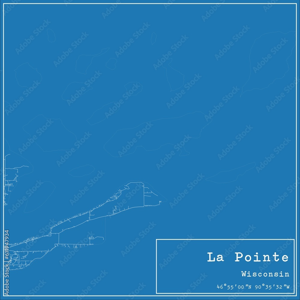 Blueprint US city map of La Pointe, Wisconsin.