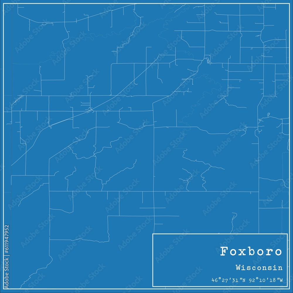 Blueprint US city map of Foxboro, Wisconsin.